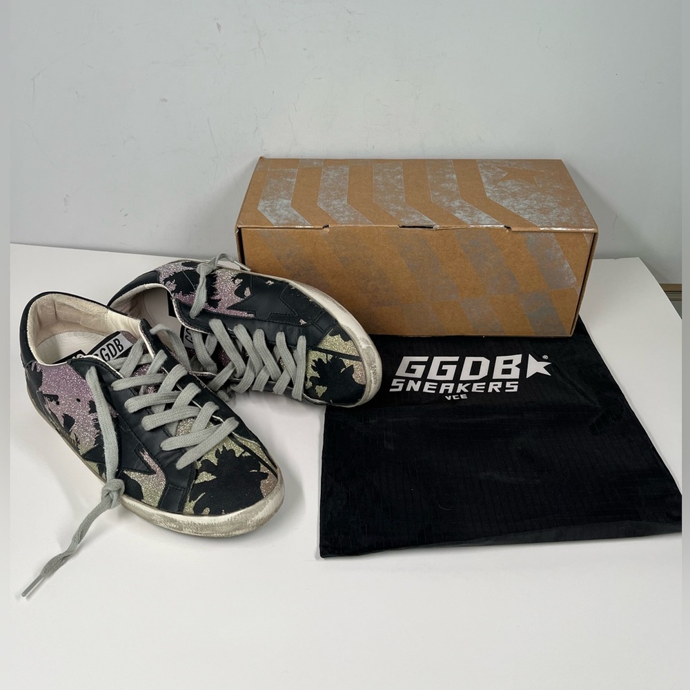 Golden Goose Super-Star Sunset Glitter Palms Sneakers– Black